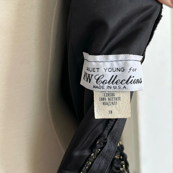 Vintage 80s Sequin Evening Dress Black Gold Floral Lace Size Small Formal - Picture 9 of 14